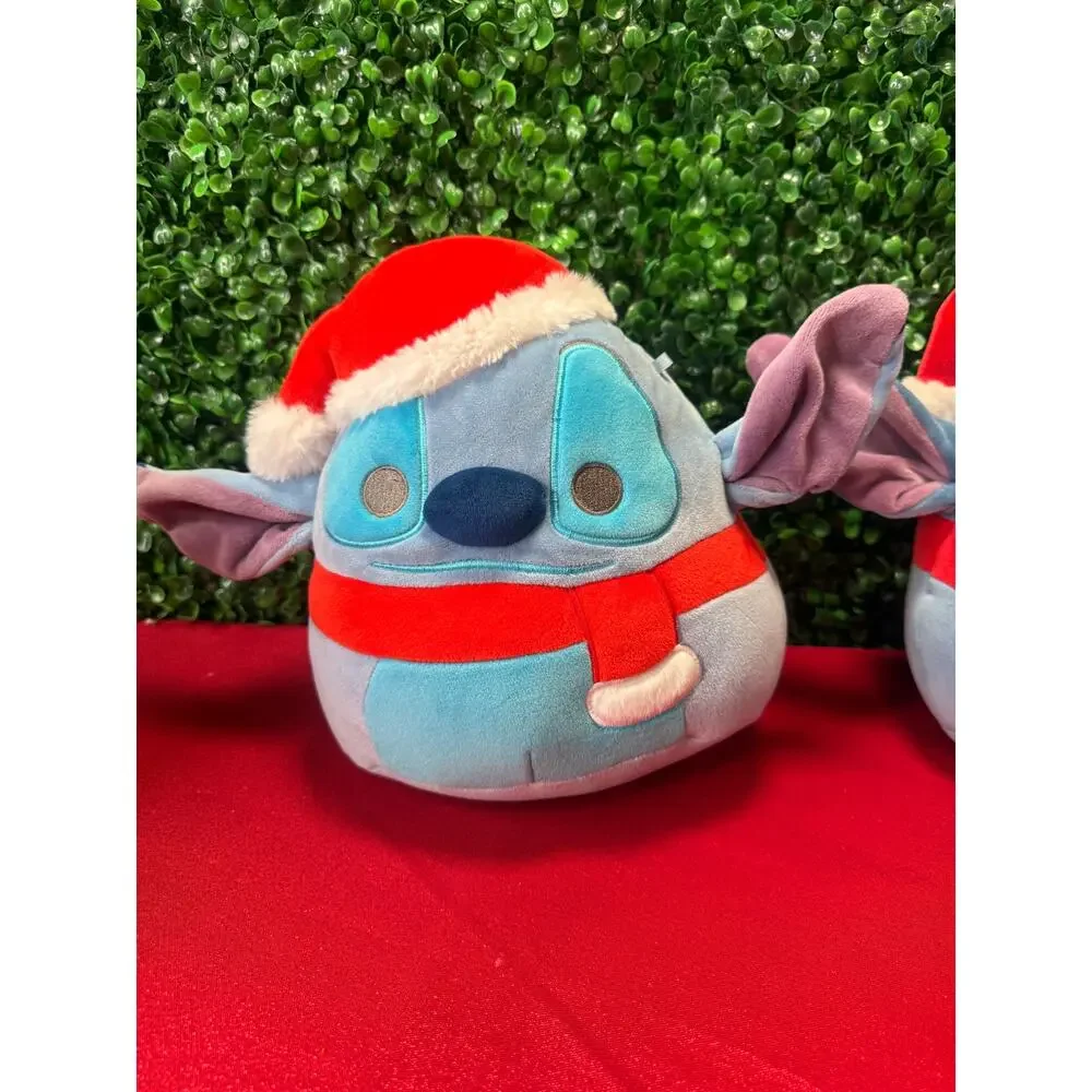 Lot  2 Disney Stitch Holiday Christmas Squishmallow Plush Santa Hat Scarf Bundle